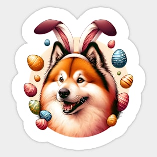 Finnish Spitz Enjoys Easter with Bunny Ears Headband Sticker